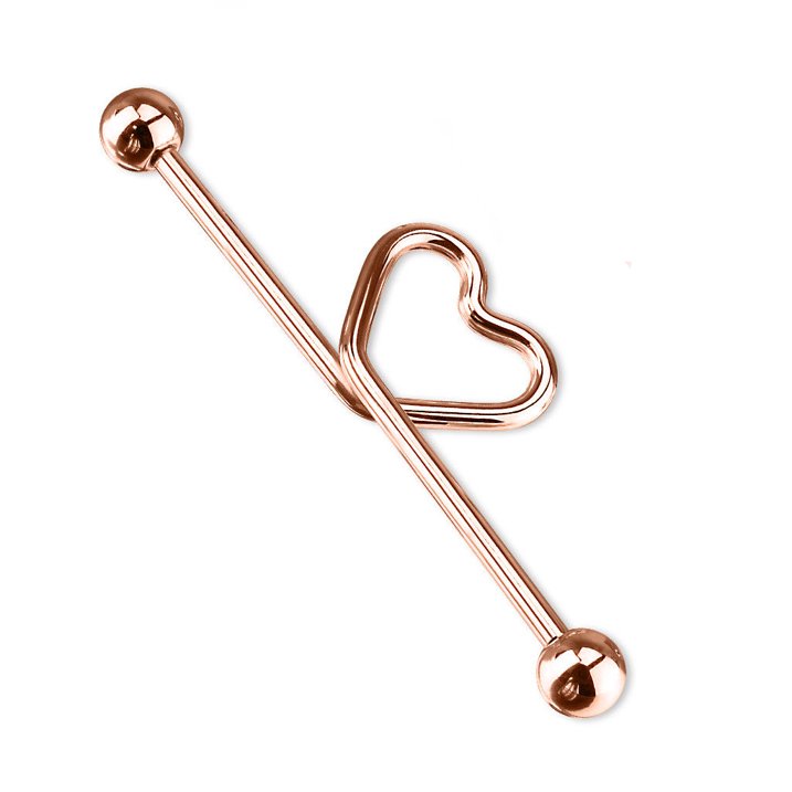 Surgical Steel Industrial Barbell 14 Gauge 1-1/2" (38 MM) & Bent Heart