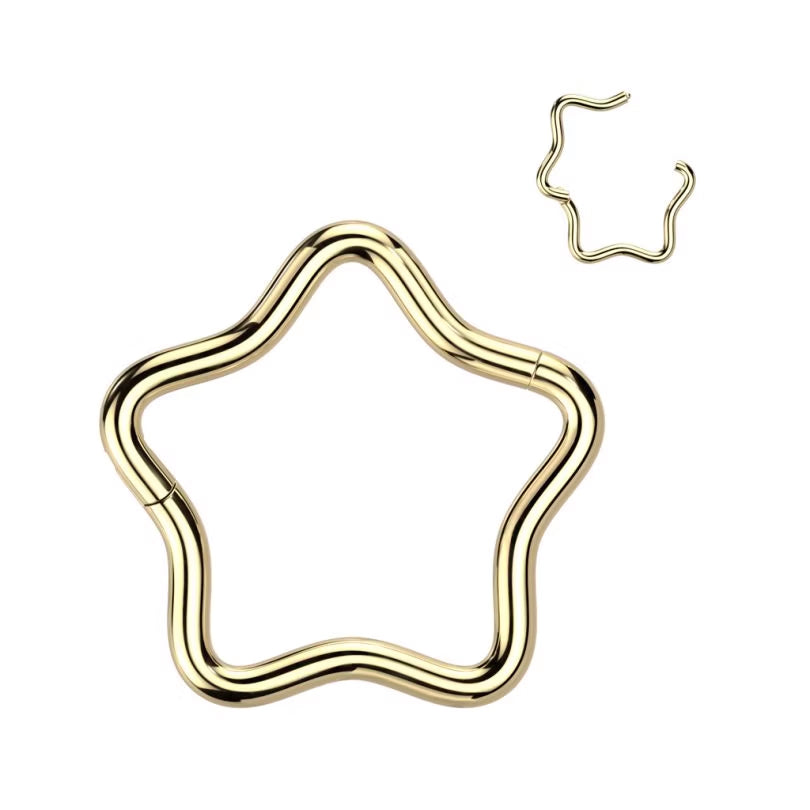 Titanium Hinged Segment Hoop Ring 18 Gauge - 8 & 10 MM with Star Shape