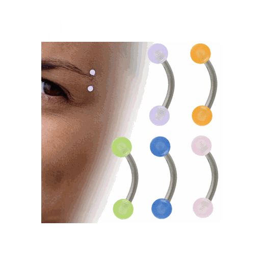 Surgical Steel 16 Gauge Curved Eyebrow Ring with Acrylic Ball Beads