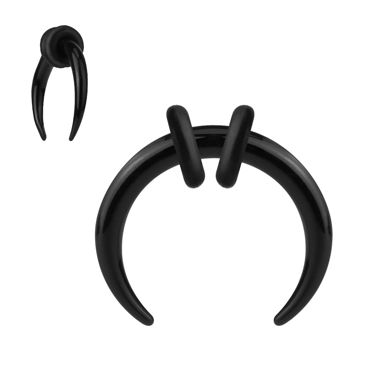 Acrylic Bull Horn Tapers Septum & Ear Plugs with 2 Black O-Rings