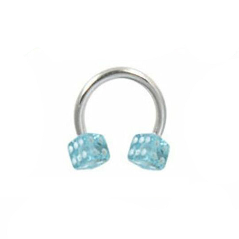 Surgical Steel Horseshoe Curved Barbell Ring 14 Gauge & Acrylic Dice