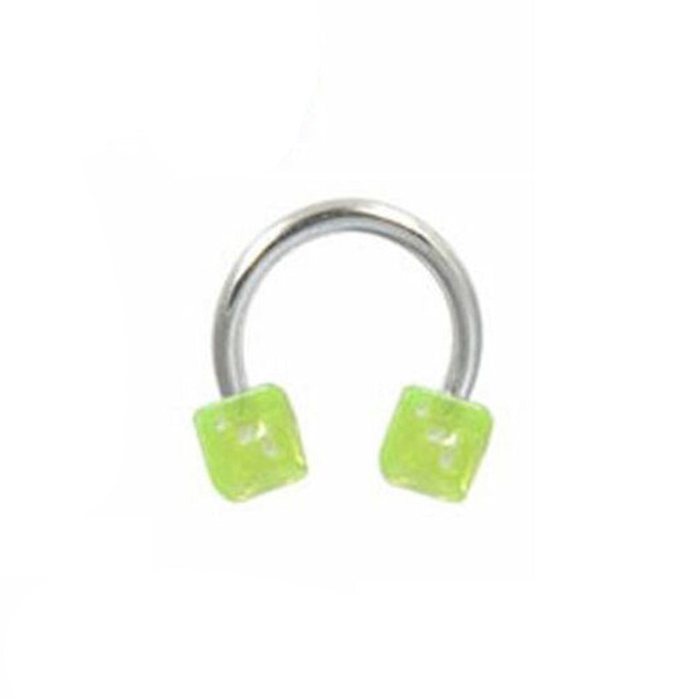 Surgical Steel Horseshoe Curved Barbell Ring 14 Gauge & Acrylic Dice