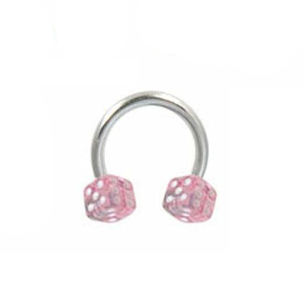 Surgical Steel Horseshoe Curved Barbell Ring 14 Gauge & Acrylic Dice