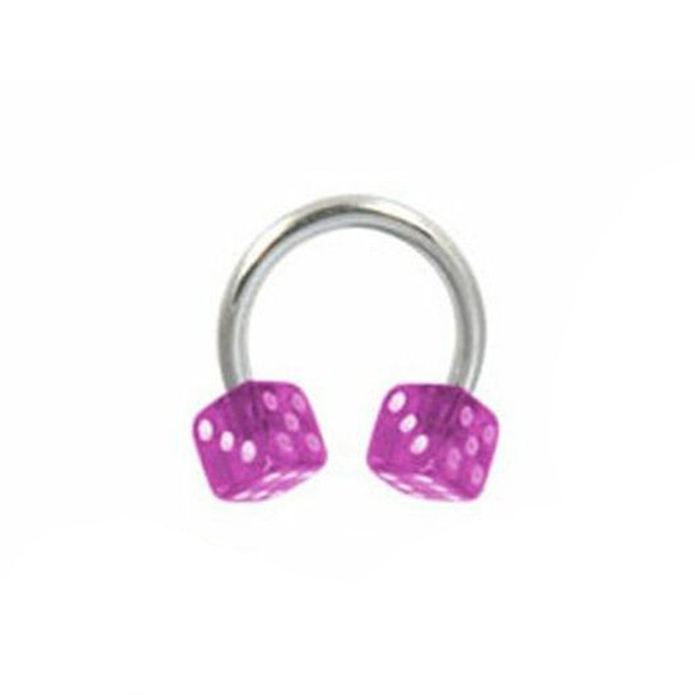 Surgical Steel Horseshoe Curved Barbell Ring 14 Gauge & Acrylic Dice