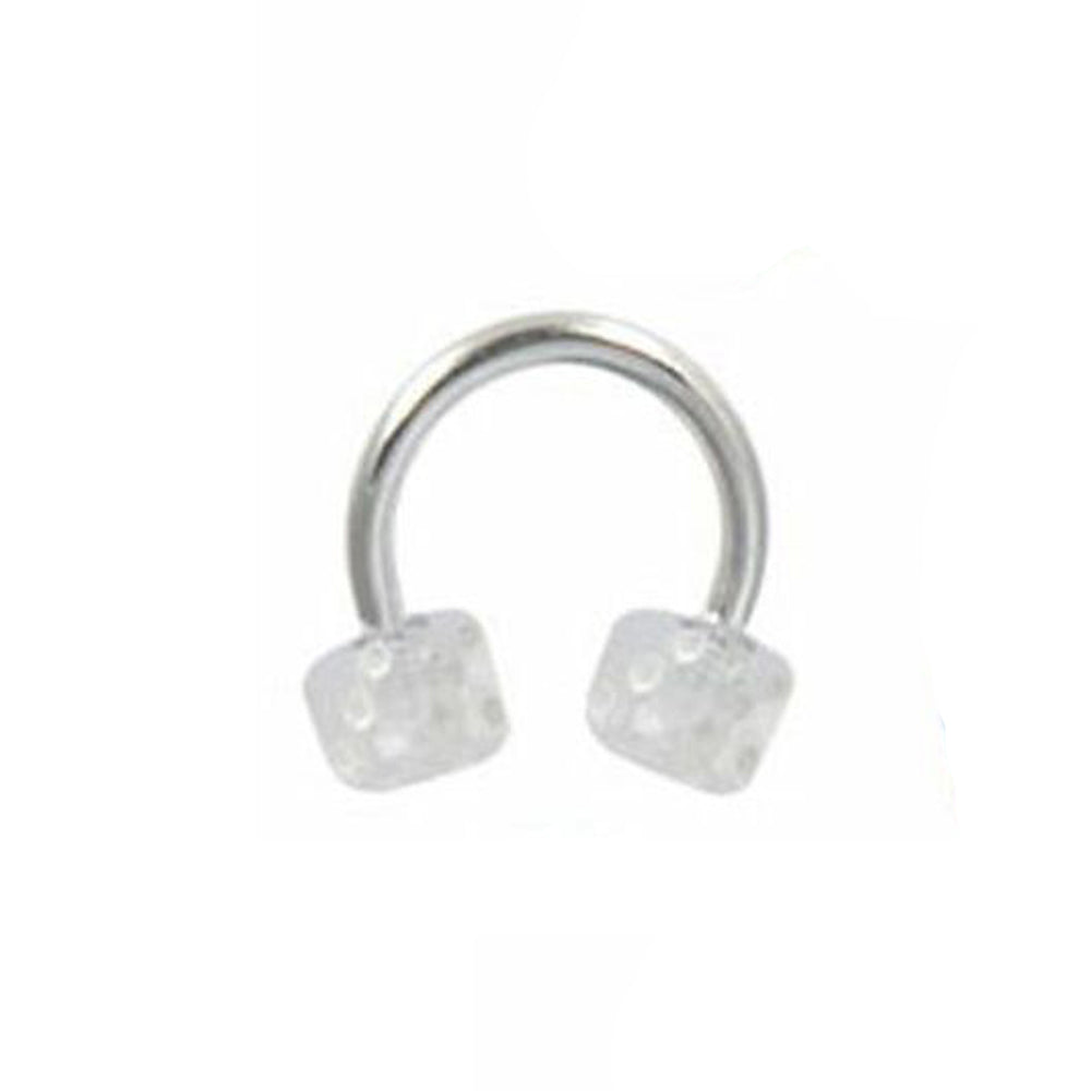 Surgical Steel Horseshoe Curved Barbell Ring 14 Gauge & Acrylic Dice
