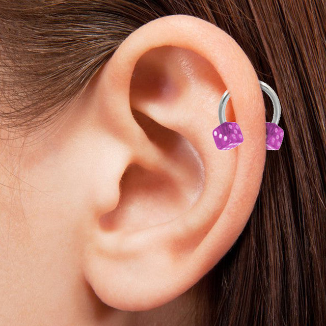 Surgical Steel Horseshoe Curved Barbell Ring 14 Gauge & Acrylic Dice