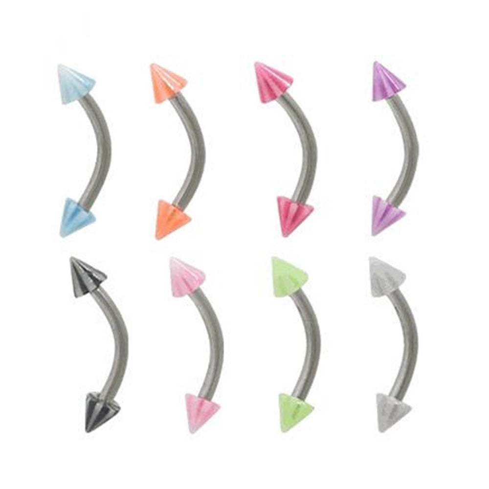Surgical Steel 16 Gauge Curved Barbell Spike with Acrylic Stripe