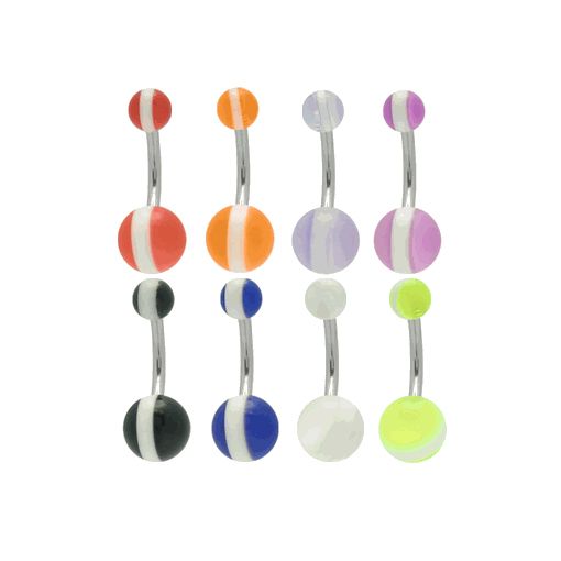 Surgical Steel Belly Ring 14G 10mm with UV Stripes - 8 Colors