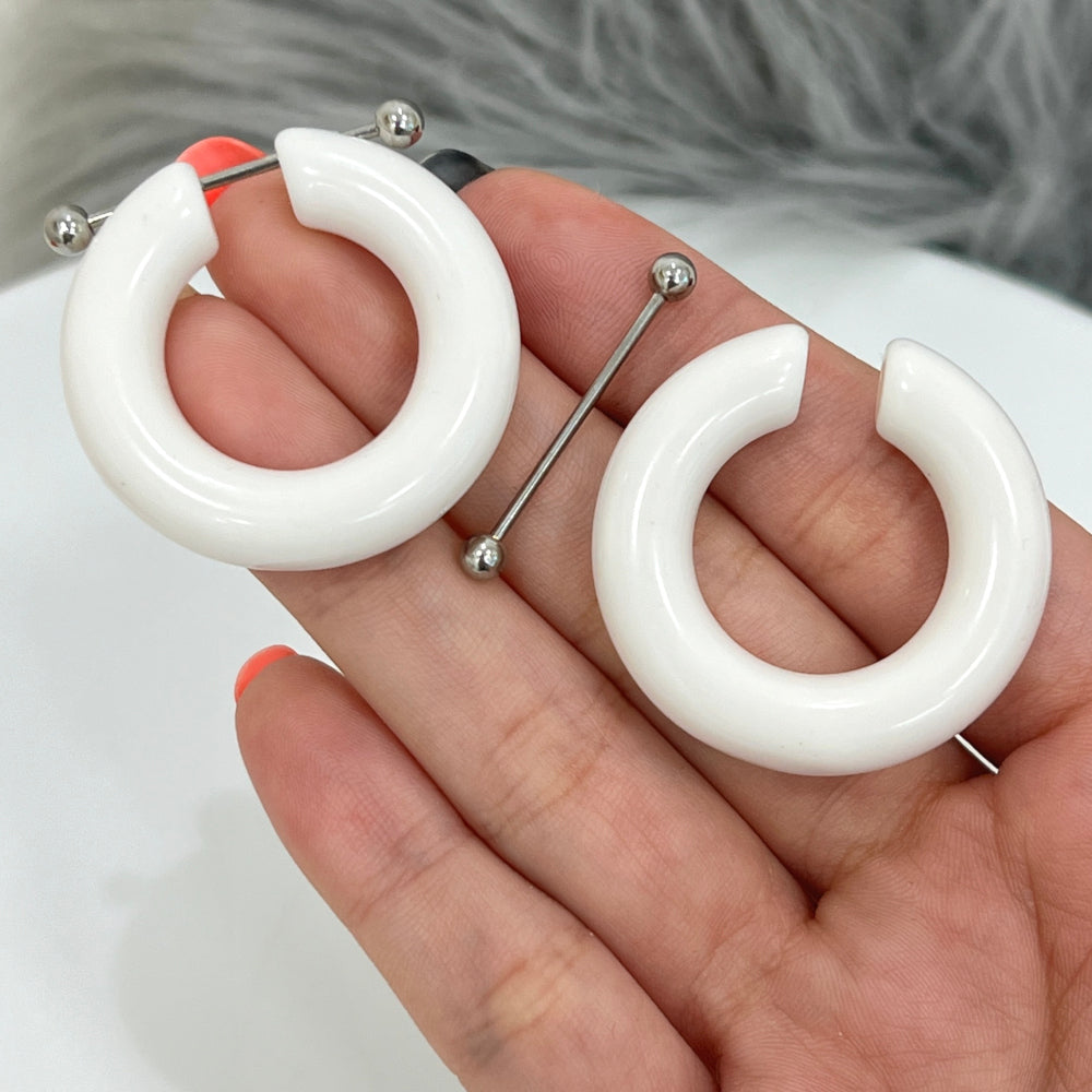 Surgical Steel 16 Gauge Barbell with White Acrylic Huggie Hoop - Pair - photo 5