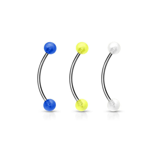 Surgical Steel Curved Barbell Tongue Ring 16 Gauge Snake Eye Glow Ends
