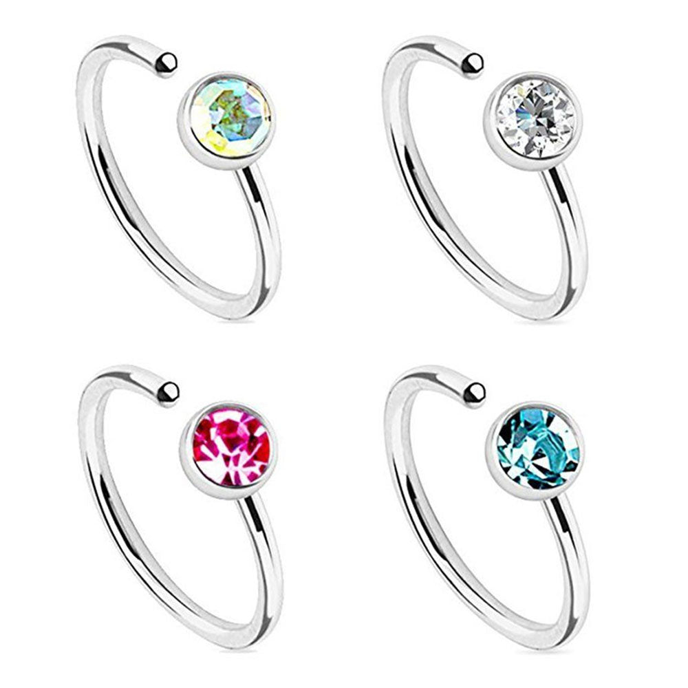 Surgical Steel Annealed C Shaped Nose Hoops with CZ 20G 8mm - 4 Pack