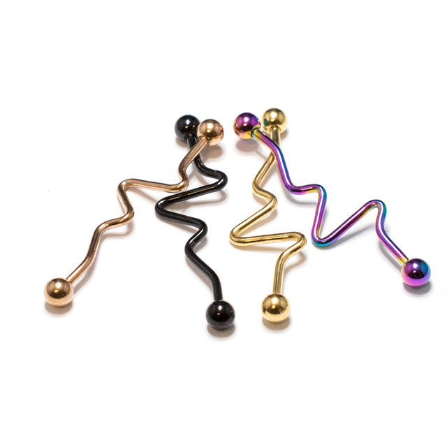 Surgical Steel Industrial Barbell 14 Gauge with Wavy Spiral Design