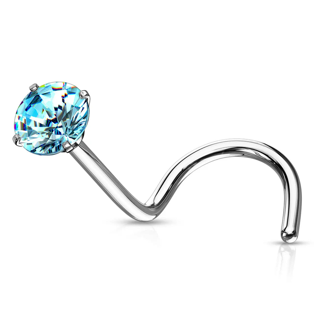 Surgical Steel Nose Ring Screw Stud 20 Gauge 1/4" with Prong Round Gem