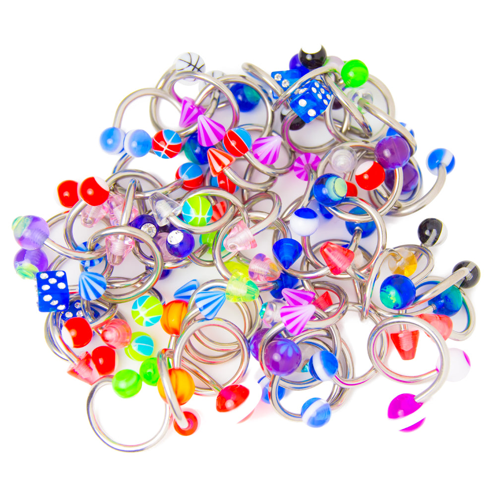 Surgical Steel 14 Gauge Assorted Twister Ring Mix - 50 Pack