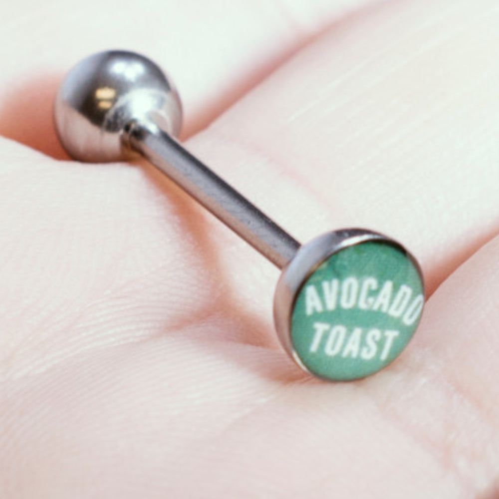 Surgical Steel Tongue Barbell 14G 15mm with Avocado Toast Logo - photo 4