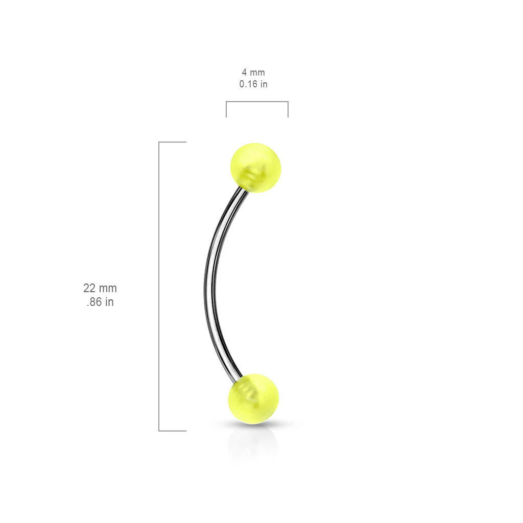 Surgical Steel Curved Barbell Tongue Ring 16 Gauge Snake Eye Glow Ends
