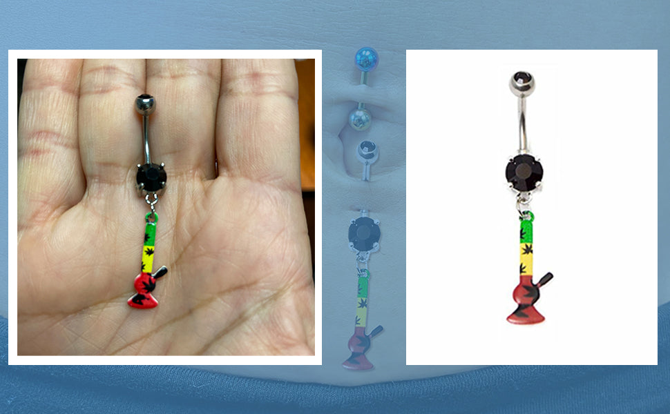 Surgical Steel 14 Gauge Belly Ring with Rasta Bong - photo 6