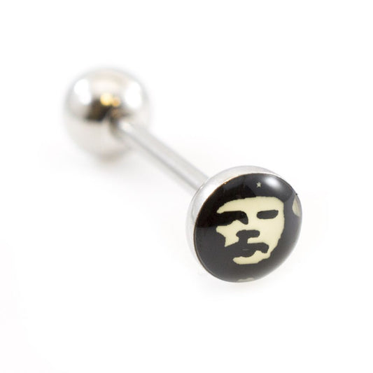 Surgical Steel Tongue Ring Straight Barbell 14 Gauge Che Guevara Logo