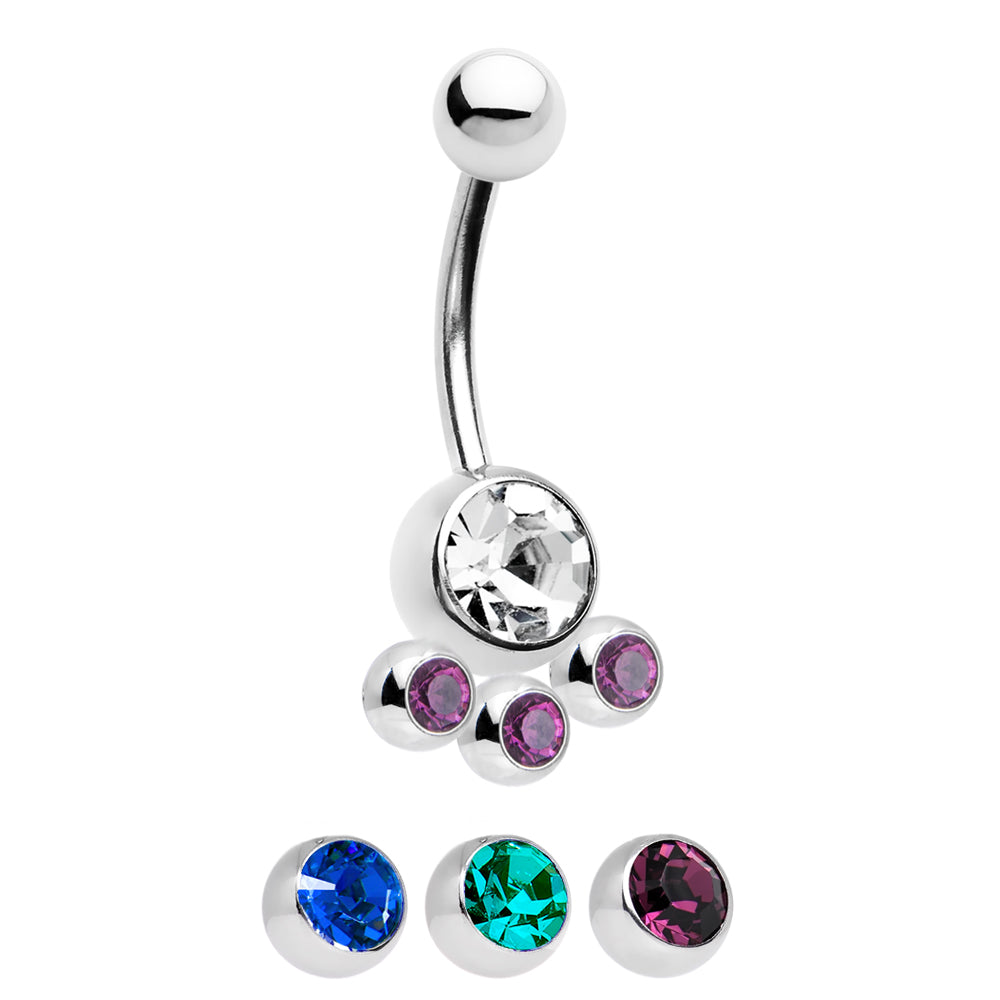 Surgical Steel 14 Gauge Belly Ring with Three CZ Jewels