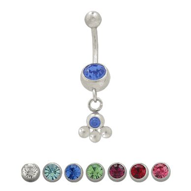 Surgical Steel 14 Gauge Belly Ring with Dangling Jewel Design
