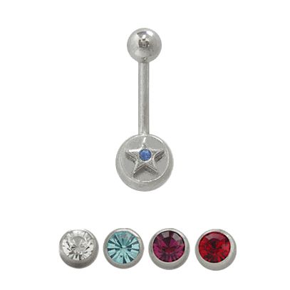 Surgical Steel 14 Gauge Belly Ring with Star Design Jewel