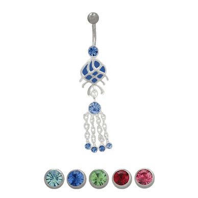Surgical Steel 14 Gauge Belly Ring with Sterling Silver Jeweled Dangle