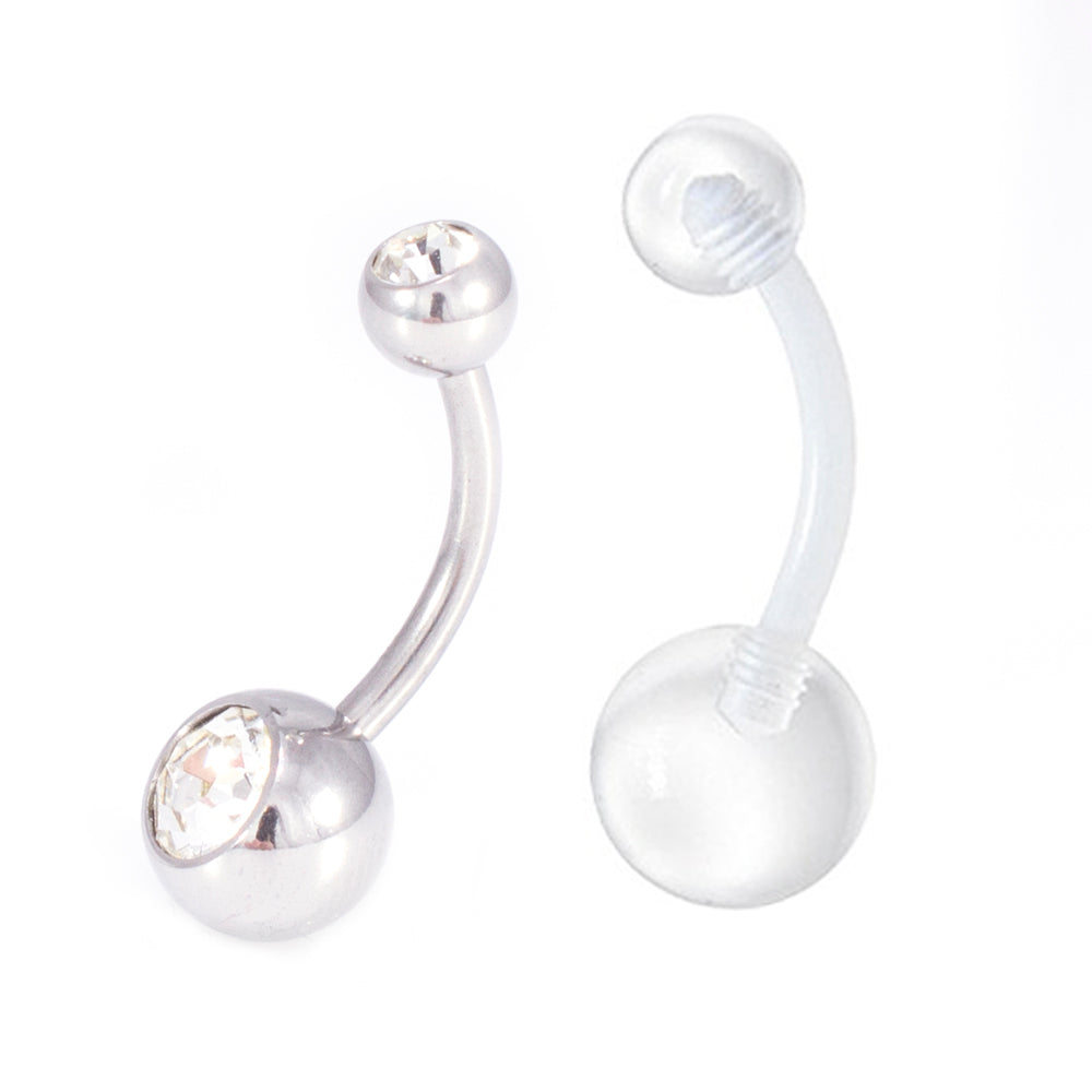 Surgical Steel 14 Gauge Belly Ring CZ with Free Clear Flexi Ring - photo 8