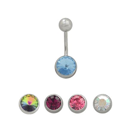 Surgical Steel 14 Gauge Belly Ring with Oversized Jeweled Design