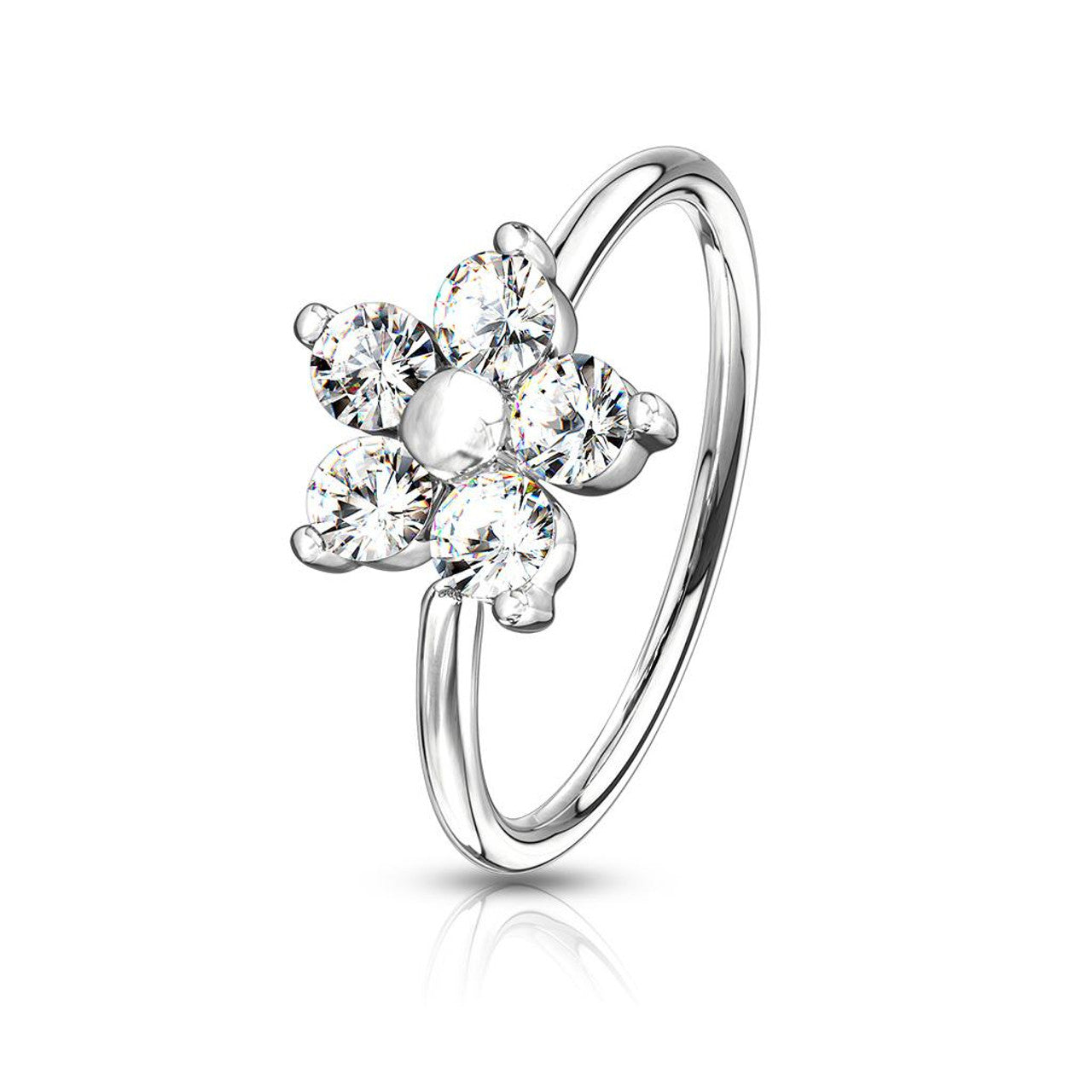 14 Karat Gold Plated Bendable Hoop Nose Ring 20 Gauge & CZ Flower Top