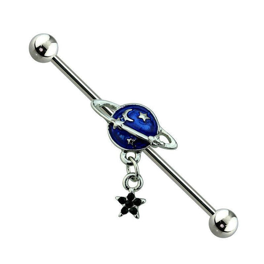 Surgical Steel Industrial Barbell 14 Gauge 38 MM & Night Sky with Star