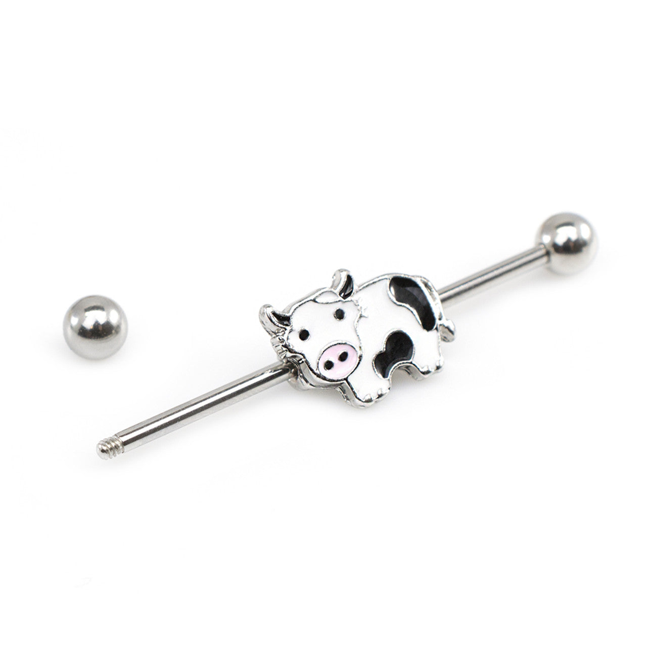 Surgical Steel Industrial Barbell 14 Gauge 1-1/2" (38 MM) & Cow Charm