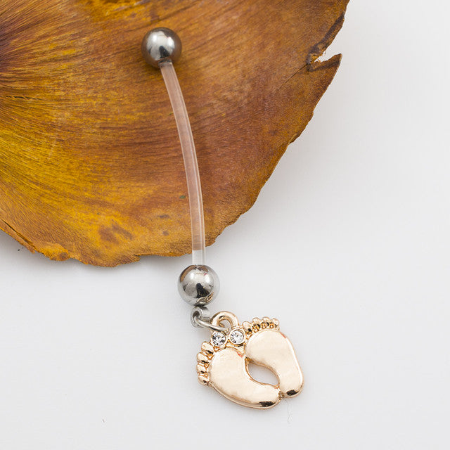 Bio-Flex Long Pregnancy Belly Ring 14 Gauge 1" (25 MM) & Cute Feet