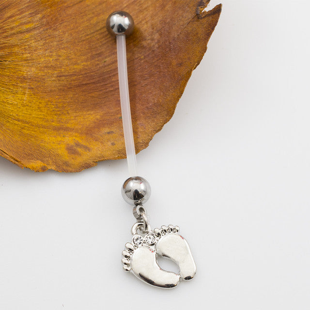 Bio-Flex Long Pregnancy Belly Ring 14 Gauge 1" (25 MM) & Cute Feet