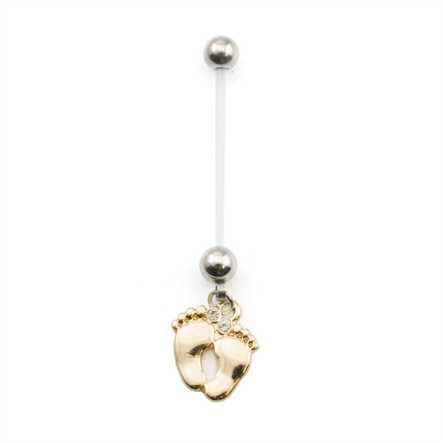 Bio-Flex Long Pregnancy Belly Ring 14 Gauge 1" (25 MM) & Cute Feet