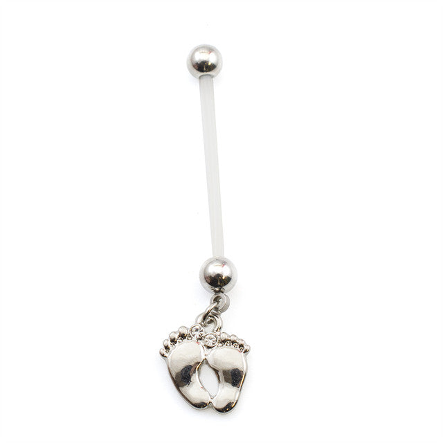 Bio-Flex Long Pregnancy Belly Ring 14 Gauge 1" (25 MM) & Cute Feet