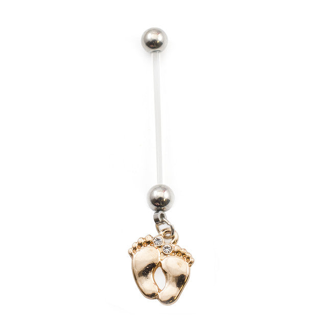 Bio-Flex Long Pregnancy Belly Ring 14 Gauge 1" (25 MM) & Cute Feet