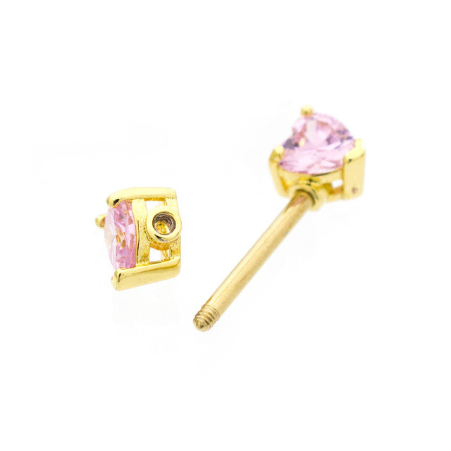 Surgical Steel Nipple Ring Barbell 14 Gauge with Heart Shaped CZ Gem