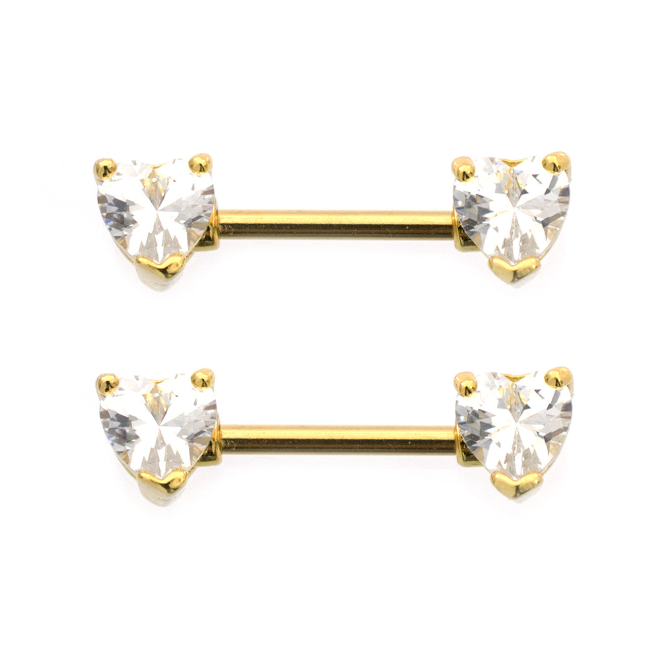 Surgical Steel Nipple Ring Barbell 14 Gauge with Heart Shaped CZ Gem