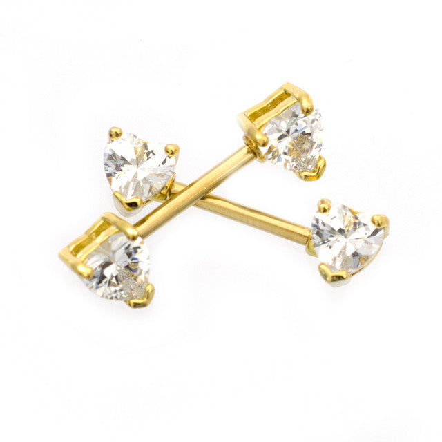 Surgical Steel Nipple Ring Barbell 14 Gauge with Heart Shaped CZ Gem