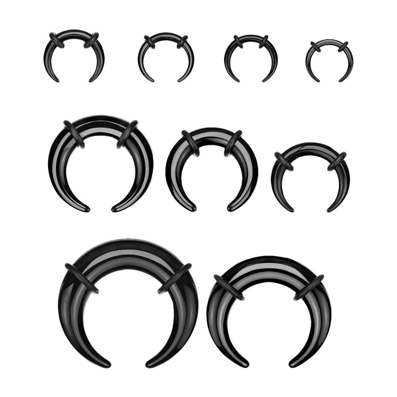 Acrylic Bull Horn Tapers Septum & Ear Plugs with 2 Black O-Rings