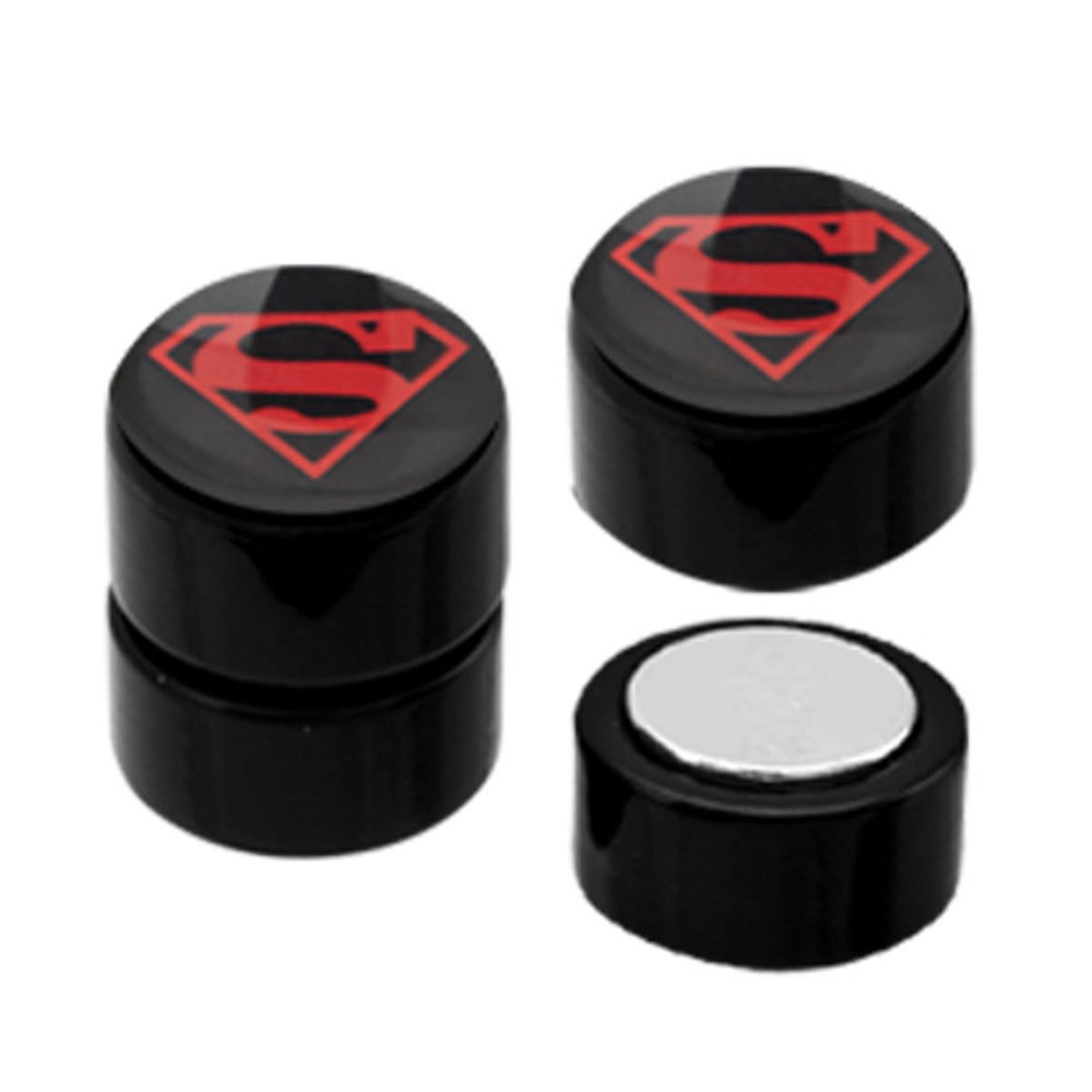 Black Acrylic Magnetic Fake Ear Gauges with Superman Design - Pair