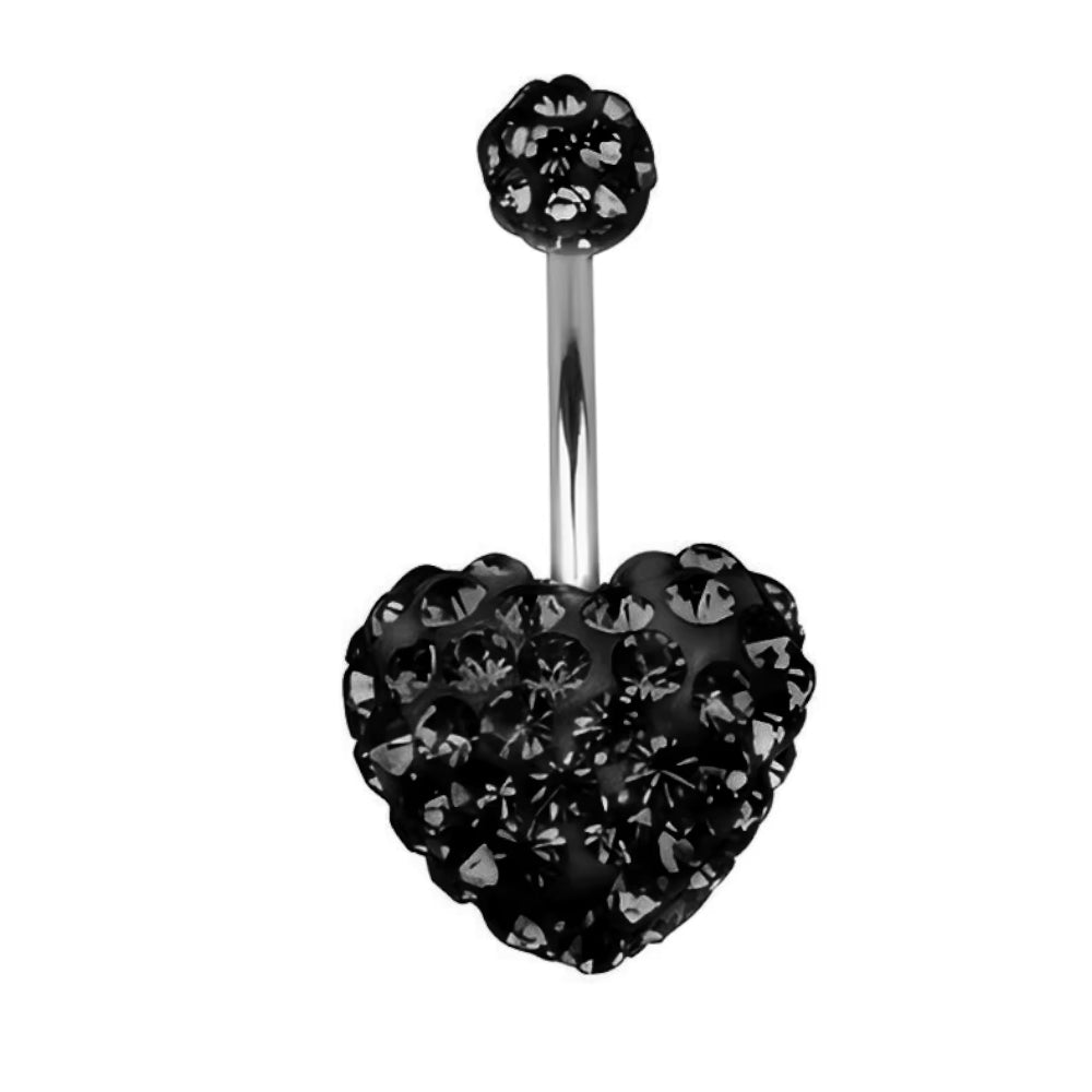 Surgical Steel Belly Button Ring 14 Gauge with Black Ferido Heart CZ