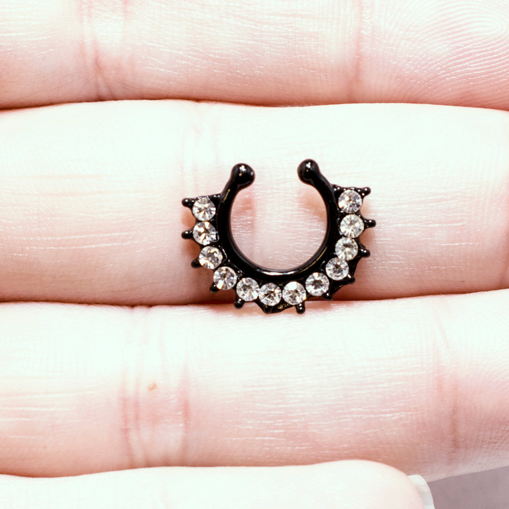 Black Ion Plated Surgical Steel Faux Septum Ring with CZ Gems - photo 4