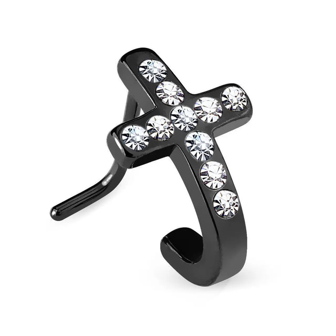 Surgical Steel Nose Ring Stud 20 Gauge 1/4" L Bend with Cross & Gem