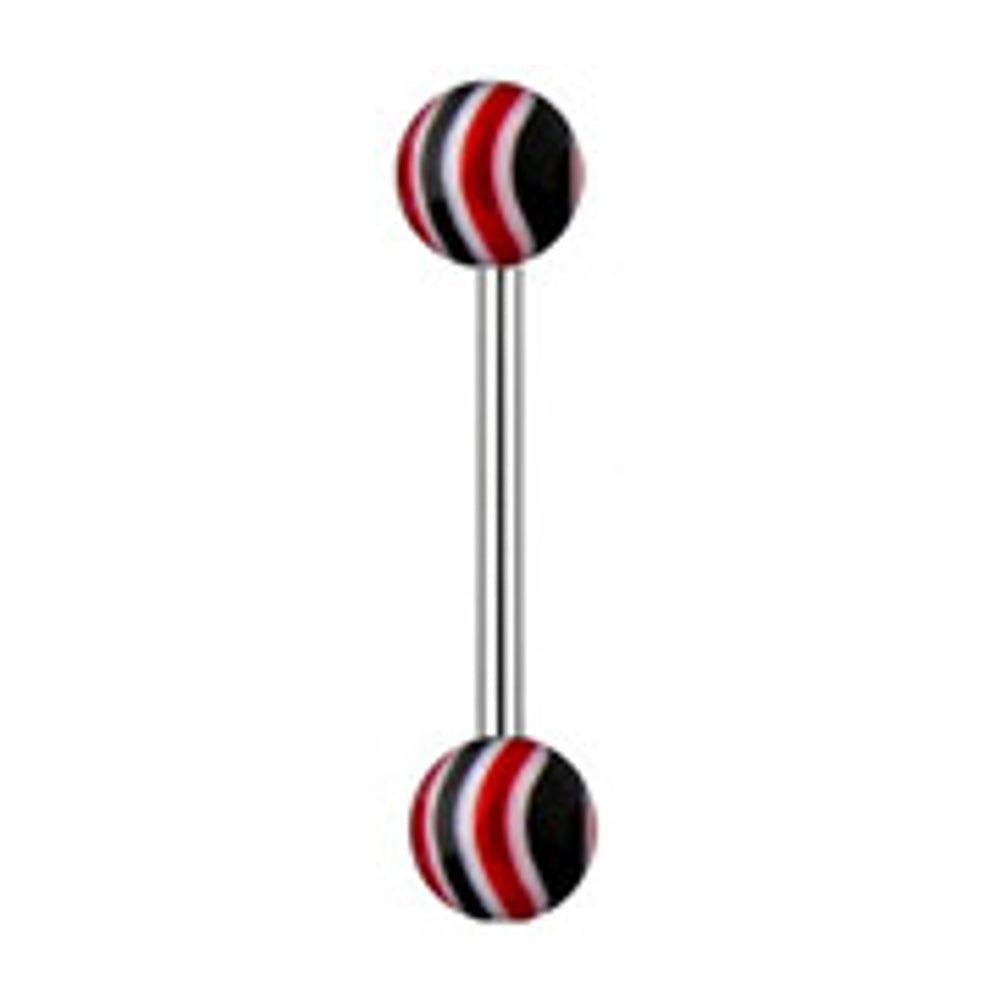 Surgical Steel 14 Gauge Barbell with Black Red Stripe UV Beads