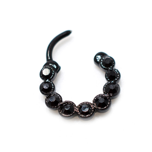 Surgical Steel Black Hinged Segment Hoop Septum Ring 16 Gauge & Gems
