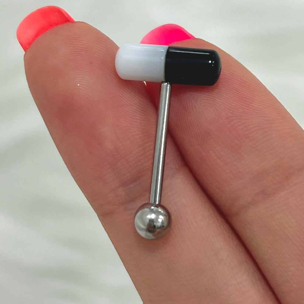 Surgical Steel 14 Gauge Tongue Barbell with UV Glow Acrylic Pill Ends - photo 8