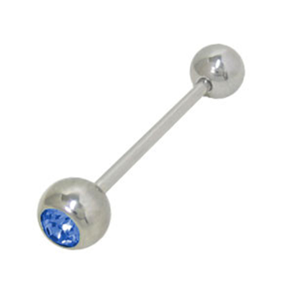 Surgical Steel 12 to 14 Gauge Tongue Barbell Blue CZ with Bezel