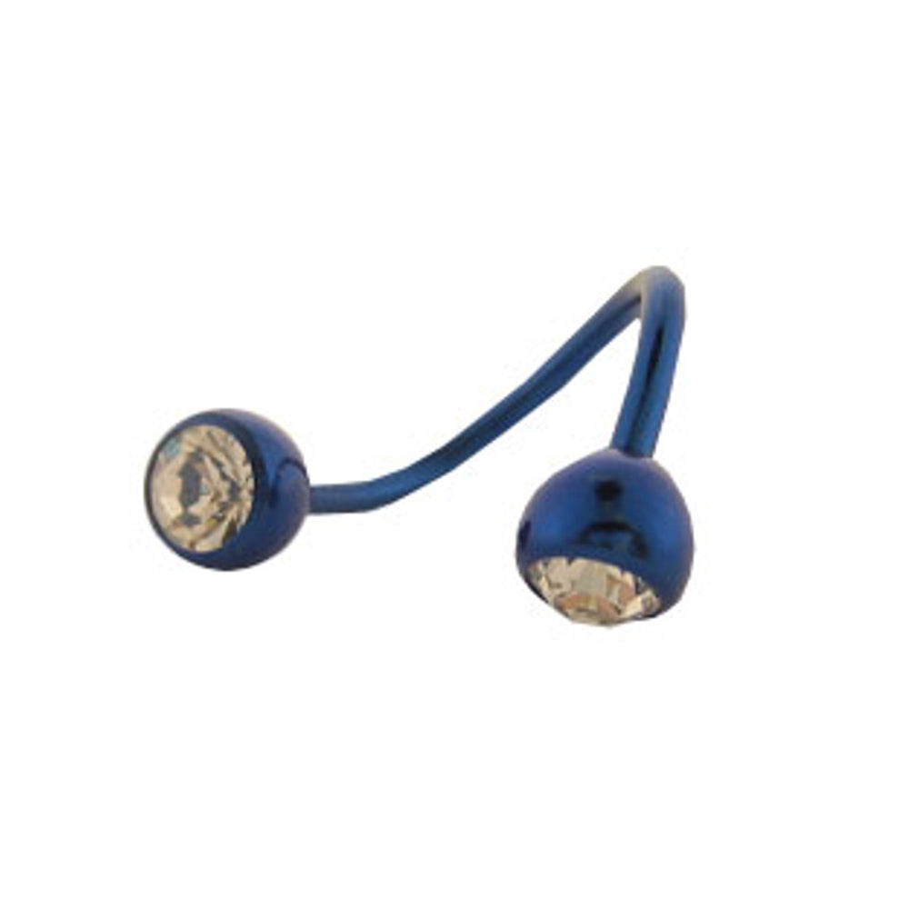 Titanium 14 Gauge Blue Twister Spiral Ring with Clear CZ Bead - photo 2
