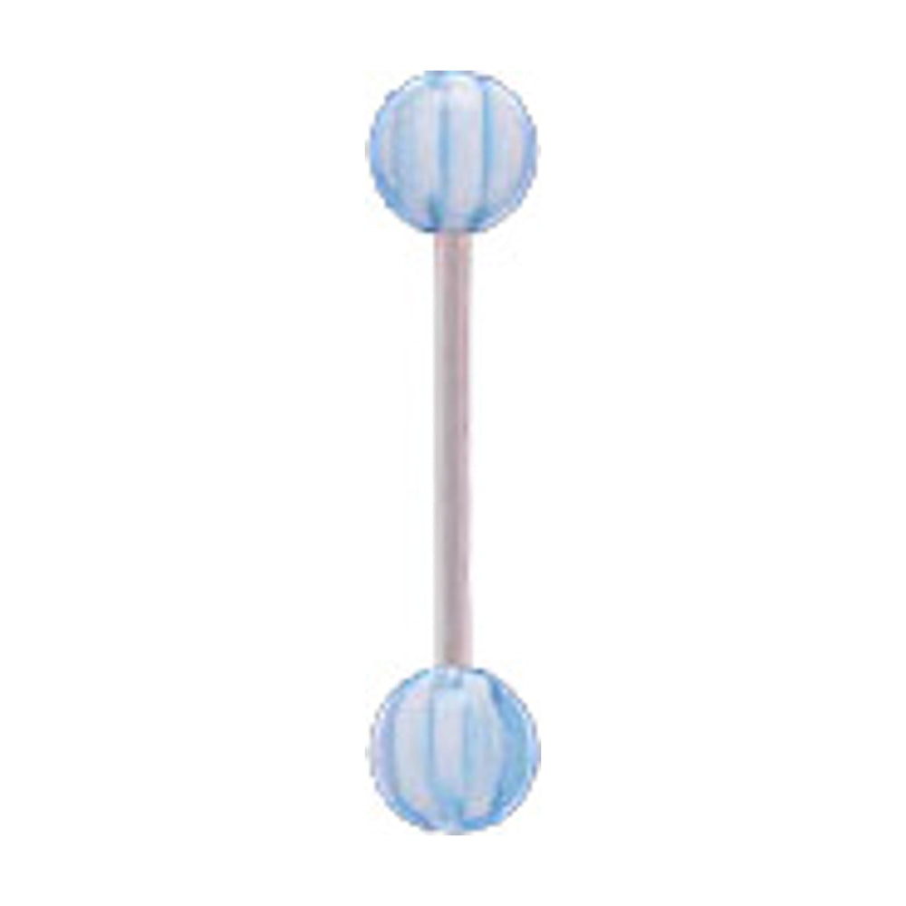 Surgical Steel 14 Gauge Barbell with Blue White Stripe UV Beads